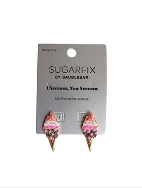 NWT Sugarfix by BaubleBar I Scream You Scream Ice Cream Cone Earrings Pink Gold
